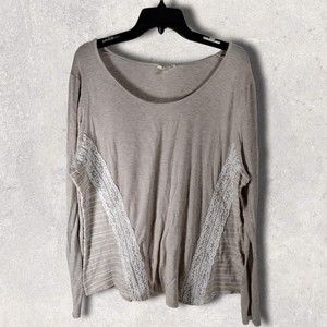 Tru Self Womens Plus 1X Lace Pattern Boat Neck Blouse Top White Cream Multicolor